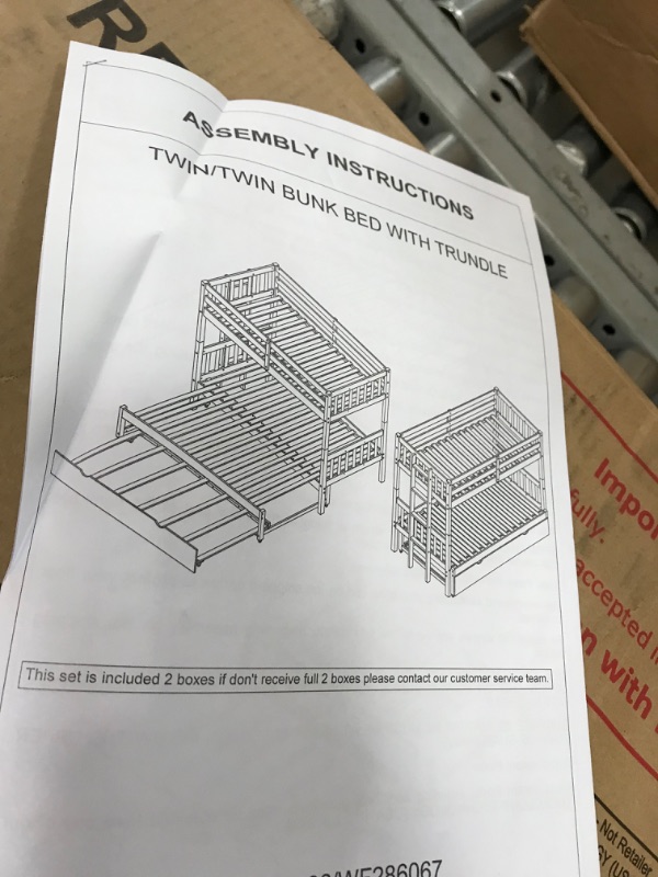 Photo 1 of **INCOMPLETE MISSING BOX 2 OF 2!! Harper&Bright Designs Twin Over Twin Bunk Bed with Safety Rail, Ladder, Twin Trundle Bed for Bedroom, Guest Room Furniture (Espresso)
