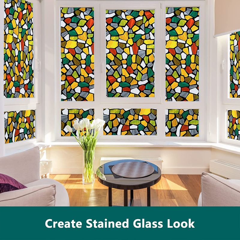 Photo 1 of 3-PACK *** VILMA Stained Glass Window Film Decorative Window Privacy Film Static Window Clings Non-Adhesive Window Stickers for Home Church Heat Control Anti UV 17.5 x 78.7 Inches
