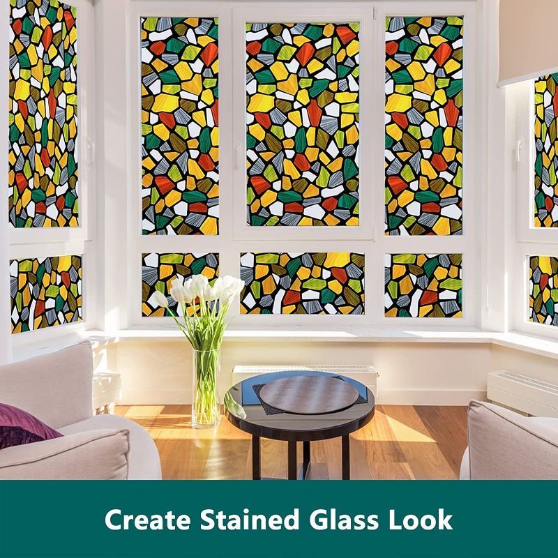 Photo 1 of 3 PACK ****VILMA Stained Glass Window Film Decorative Window Privacy Film Static Window Clings Non-Adhesive Window Stickers for Home Church Heat Control Anti UV 17.5 x 78.7 Inches
