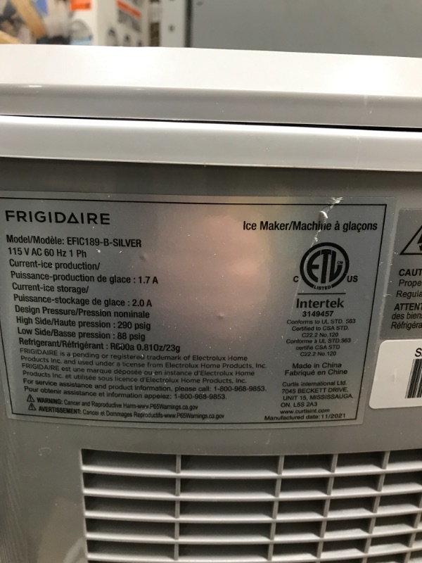 Photo 4 of *Tested* FRIGIDAIRE EFIC189-Silver Compact Ice Maker, 26 lb per Day, Silver (Packaging May Vary) Silver Ice Maker