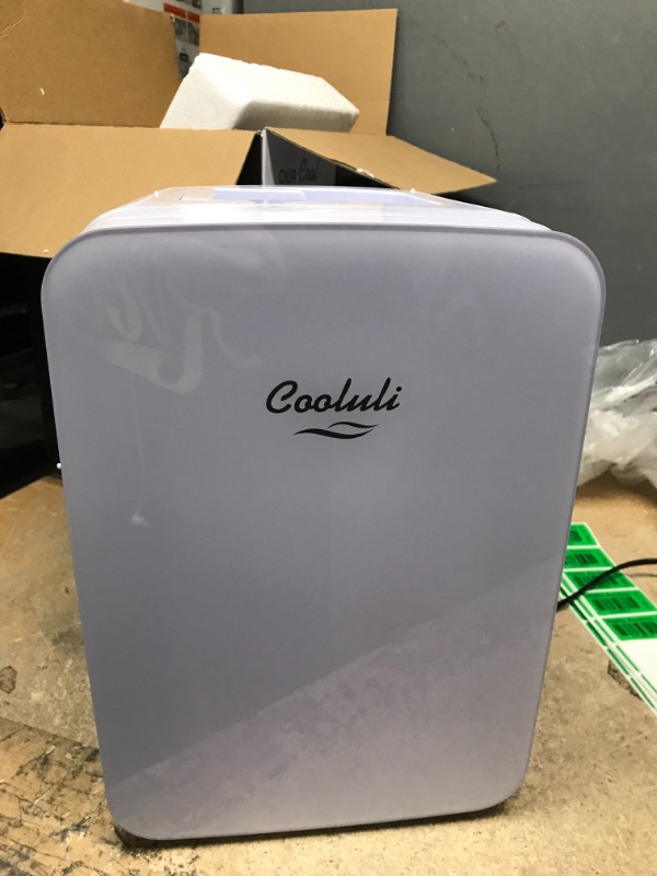 Photo 2 of *Powers On* Cooluli 10L Mini Fridge for Bedroom - Car, Office Desk & College Dorm Room - 12v Portable Cooler & Warmer for Food, Drinks, Skincare, Beauty & Makeup - AC/DC Small Refrigerator with Glass Front, White 10 Liter White