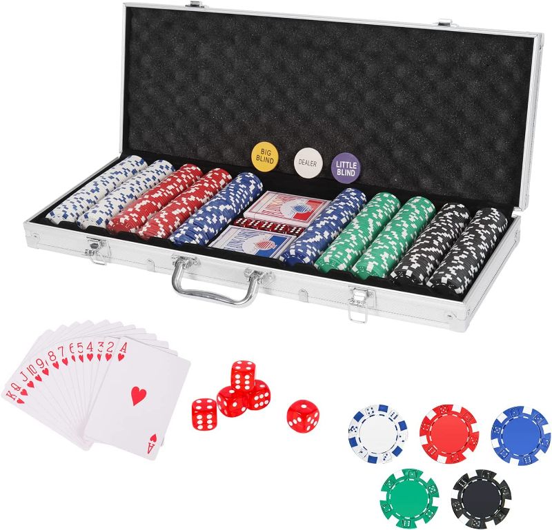 Photo 1 of *Damaged Case-See Photos* PLAYWUS Poker Chip Set Professional, 500 PCS Casino Poker Chips with Aluminum Case,11.5 Gram Chip for Texas Holdem Blackjack Gambling
