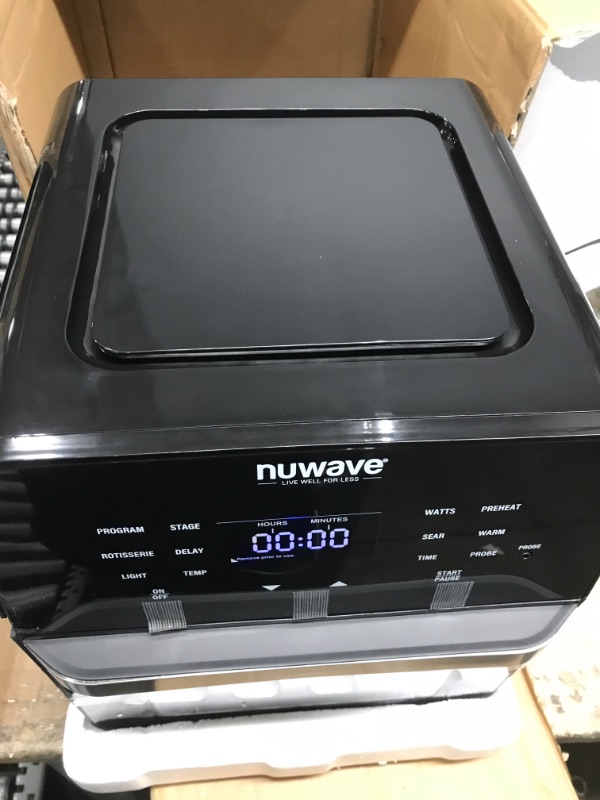Photo 2 of *Tested-Minor Damage-See Last Photo* NUWAVE Brio Air Fryer Smart Oven, 15.5-Qt X-Large Family Size, Countertop Convection Rotisserie Grill Combo, SS Rotisserie Basket & Skewer Kit, Reversible Ultra Non-Stick Grill Griddle Plate Included 15.5-Quart Black A