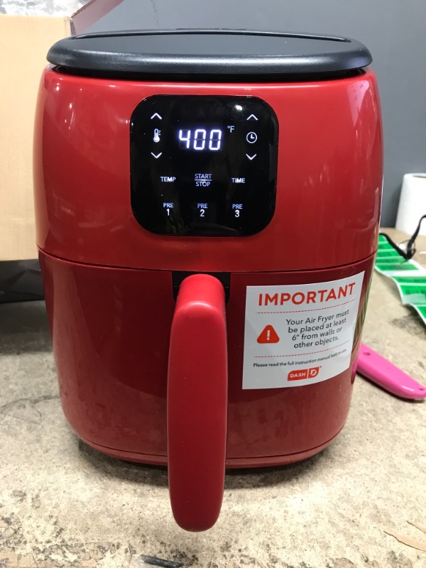 Photo 2 of *Tested* DASH Tasti-Crisp Digital Air Fryer with AirCrisp Technology, Custom Presets, Temperature Control, and Auto Shut Off Feature, 2.6 Quart - Red & Dash 6-Piece Air Fryer Accessory Kit, 2 Quart, Compact Red Air Fryer + Accessory Kit