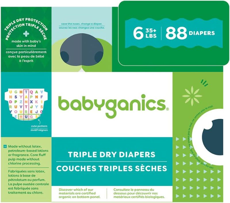 Photo 1 of Babyganics Size 6, 88 count, Absorbent, Breathable, Triple Dry Protection Diapers
