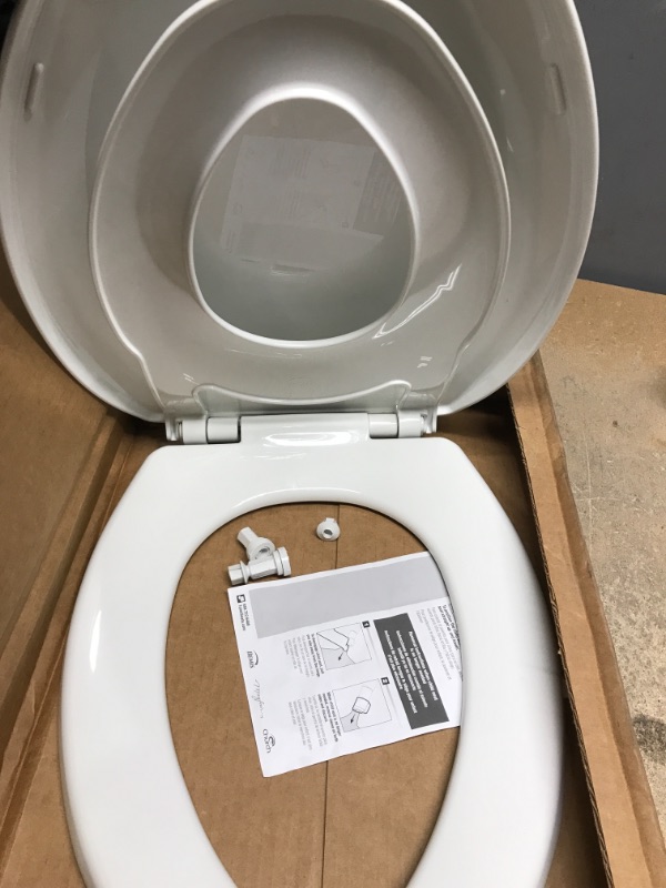 Photo 3 of *Missing Hardware* Little2Big 181SLOW 000 Toilet Seat with Built-In Potty Training Seat, Slow-Close, and will Never Loosen, ELONGATED, White 1 Pack Elongated