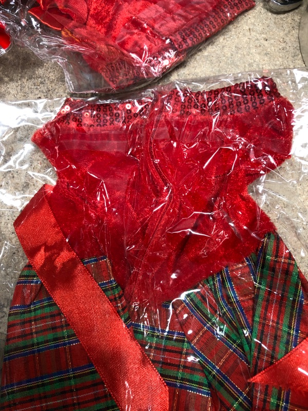 Photo 4 of 2 Tangpan Bow-Knot Christmas Pet Costume Plaid Skirt Dog Clothes Santa Dress Size XS X-Small Red, and Christmas Garland, 6.56 Ft LED String Lights with Pine Cones Red Berries Bells,
