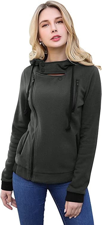 Photo 1 of DJT Womens Oblique Zipper Slim Fit Hoodie Jacket
 medium 