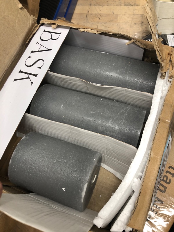 Photo 2 of Mottled Pillar Candles by Bask - Set of 3 - 3" x 4", 6", and 8" Dripless Unscented Candles in Cool Grey for Home Decor, Relaxation & All Occasions