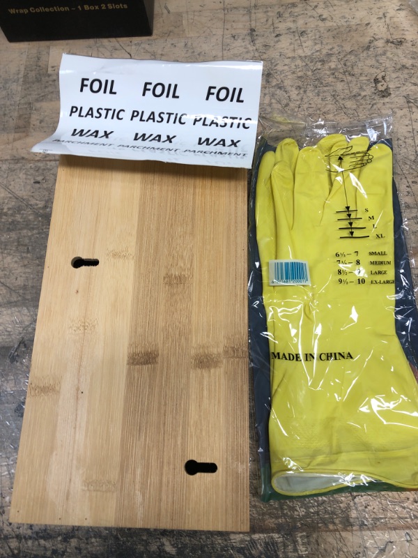 Photo 1 of 2 in 1 Wrap Dispenser with Cutter and Labels, Wood Aluminum Foil and Wax Bamboo Dispenser for Kitchen Drawer, Foil and Plasticr Roll Organizer Holder Compatible with 12" Roll