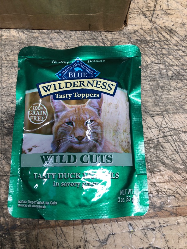 Photo 2 of *** EXP NOV 2 2023 *** Blue Buffalo Wilderness High Protein Grain Free, Natural Wild Cuts Adult Wet Cat Food Pouch, Duck 3-oz pouches (Pack of 24)