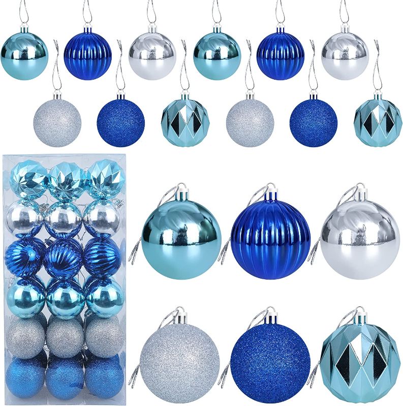 Photo 1 of 36Pcs 6cm Blue Silver Christmas Balls Ornaments for Christmas Tree- Christmas Decorations- Xmas Tree Ball Baubles Ornaments - Christmas New Year Holiday Home Farmhouse Hanging Ornaments - Xmas Decor
