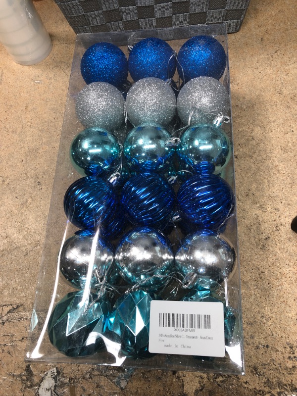 Photo 2 of 36Pcs 6cm Blue Silver Christmas Balls Ornaments for Christmas Tree- Christmas Decorations- Xmas Tree Ball Baubles Ornaments - Christmas New Year Holiday Home Farmhouse Hanging Ornaments - Xmas Decor
