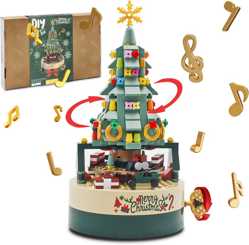 Photo 1 of Christmas Tree Building Toys, Music Box Toy Building Sets - Rotating Model Building Kits for Kids Ages 8-12 Years Old Boys Girls, 360 PCS STEM Educational Toys DIY Music Building Blocks Gifts for Kids
