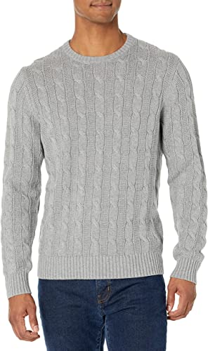 Photo 1 of Goodthreads Men's Soft Cotton Cable Stitch Crewneck Sweater XX-Large Off-Grey Heather