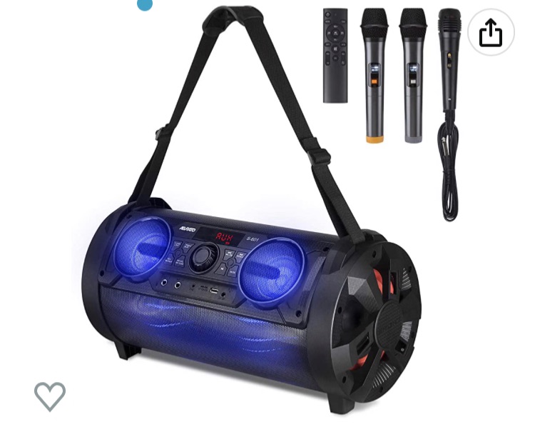 Photo 1 of ABRATO Portable Karaoke Machine for Adults with Back Strap, 6" Subwoofer Bluetooth Speaker with LED Lights, Bonus 3 Microphones (2 Wireless & 1 Wired) Ideal Gift for Party Camping
