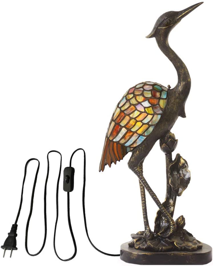 Photo 1 of ** SEE NOTES**LITFAD Tiffany Crane Bird Table Light Retro Stained Glass&Resin 1 Light Desk Lamp Vivid Brass Table Lamp Night Light LED Bedside Nightstand Lamp for Bedroom Living Room Hotel Office - Colorful
