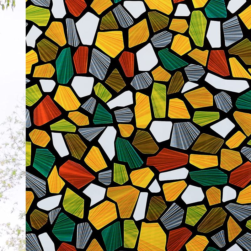 Photo 1 of 3PK- VILMA Stained Glass Window Film Decorative Window Privacy Film Static Window Clings Non-Adhesive Window Stickers for Home Church Heat Control Anti UV 17.5 x 78.7 Inches