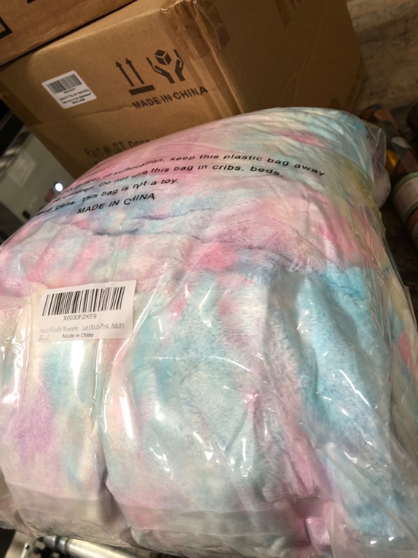 Photo 2 of Adult Hoodie Wearable Blanket, Pink Multicolor Super Cozy Warm and Oversized Sherpa Tie Dye Blanket Hooded for Women