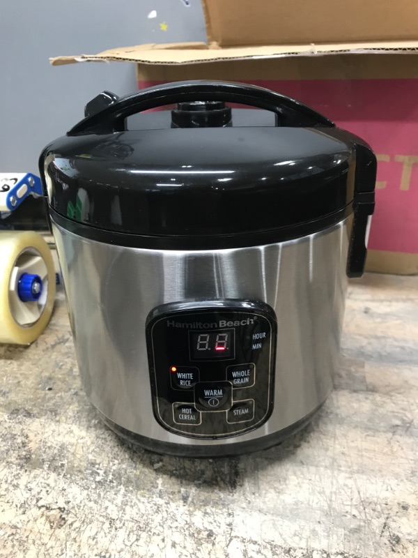 Photo 2 of *NONFUNCTIONAL* Hamilton Beach Digital Programmable Rice Cooker & Food Steamer, 8 Cups Cooked (4 Uncooked), With Steam & Rinse Basket, Stainless Steel (37518) 8 Cups Cooked (4 Uncooked) Rice Cooker