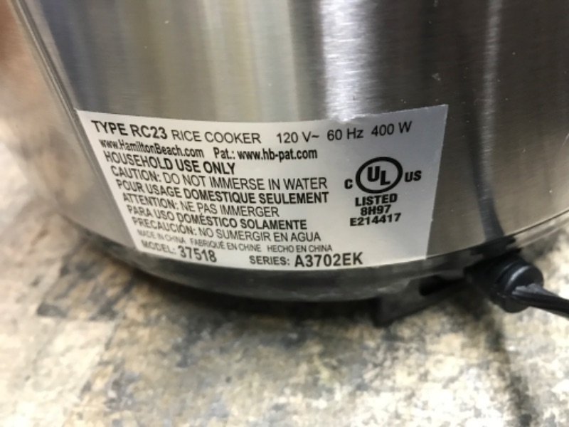 Photo 3 of *NONFUNCTIONAL* Hamilton Beach Digital Programmable Rice Cooker & Food Steamer, 8 Cups Cooked (4 Uncooked), With Steam & Rinse Basket, Stainless Steel (37518) 8 Cups Cooked (4 Uncooked) Rice Cooker