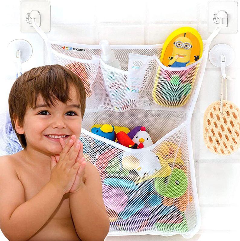 Photo 1 of bundle of 3---Bathtub Toy Organizer, Shower Toy Organizer, Bath Toy Bin, Toys Holder for Bathtub, Hanging Bath Toy Organizer Hammock, Bath Tub Organizer, Bathroom Storage Caddy Mesh Net Bathtub Kids Toys Organizer
