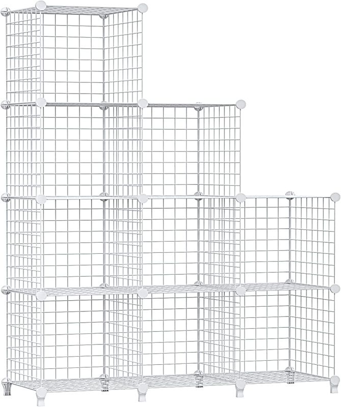 Photo 1 of Wolizom Wire Cube Storage, Metal Grids Shelves Bookshelf, Stackable Modular Shelving Organizer, DIY Closet Bookcase Bookshelf, 9-Cube Grid Storage Shelf for Bedroom, Living Room, Office White
