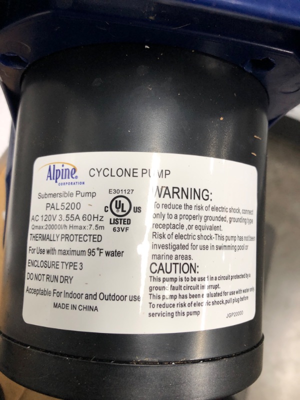 Photo 3 of Alpine Corporation 5200 GPH Cyclone Pump for Ponds, Fountains, Waterfalls, and Water Circulation