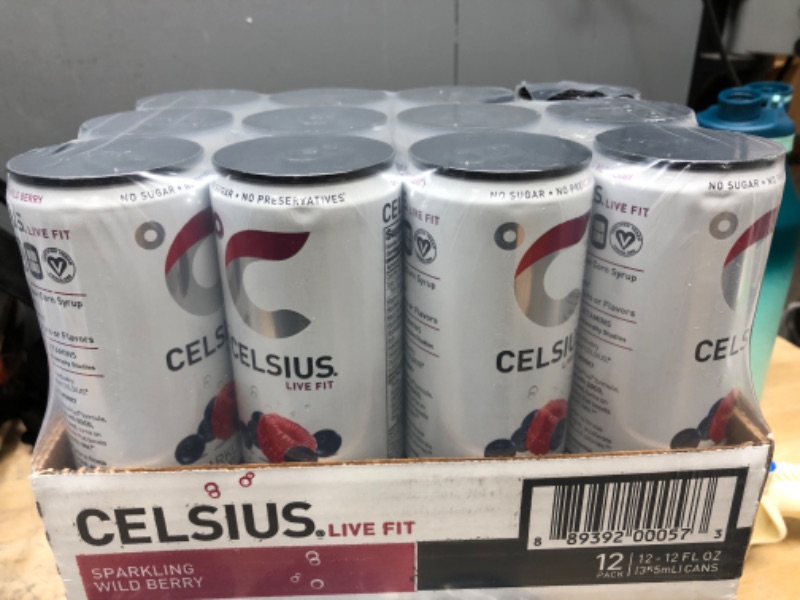 Photo 3 of **BBD: 1/2023**
CELSIUS Sparkling Wild Berry, Functional Essential Energy Drink 12 Fl Oz (Pack of 12) Sparkling Wild Berry 12 Fl Oz (Pack of 12)
