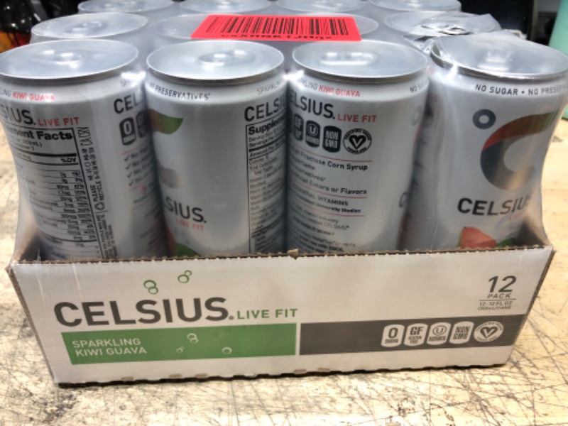 Photo 3 of **BBD: 12/2022**
CELSIUS Sparkling Kiwi Guava, Functional Essential Energy Drink 12 Fl Oz (Pack of 12) Sparkling Kiwi Guava 12 Fl Oz (Pack of 12)