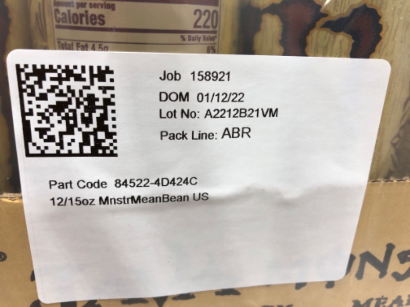 Photo 2 of **DATE OF PRODUCTION 1/12/2022**EXP DATE: 1/12/2024**
Monster Energy Java Monster Mean Bean, Coffee + Energy Drink, 15 Ounce (Pack of 12)