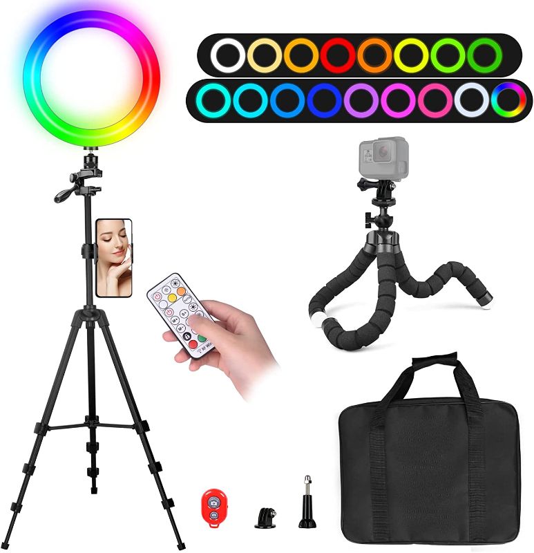 Photo 1 of EMART 10" Ring Light with 55" Extendable Tripod Stands, 16 Colors RGB Camera Selfie Ring Light for Photography, Makeup, YouTube Video, Vlogging, Live Streaming
