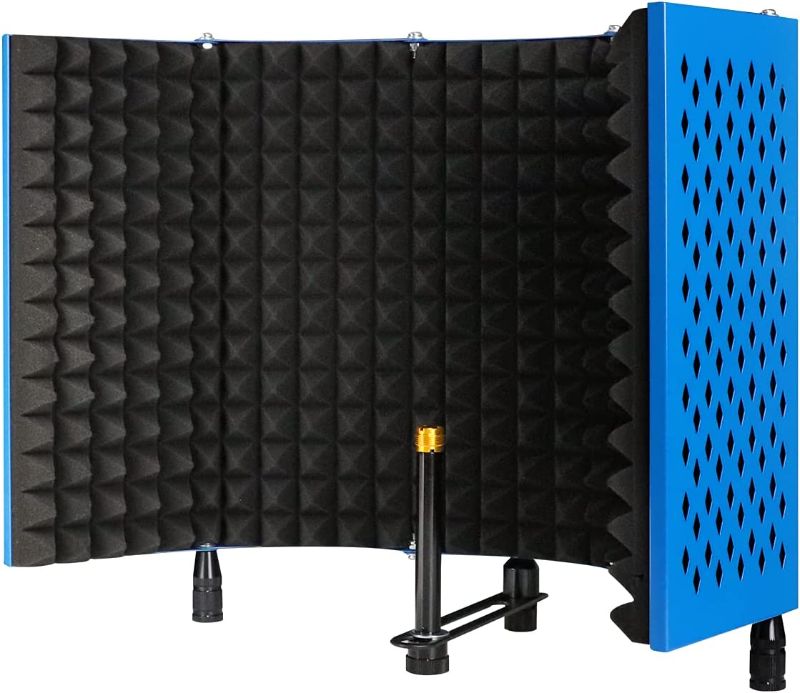 Photo 1 of MSIZOY 5 Panel Foldable Microphone Isolation Shield With High Density Mic Sound Absorbing Foam Metal Shield For Sound Recording Studio Podcasts Gaming Singing And Broadcasting Equipment (Blue)
