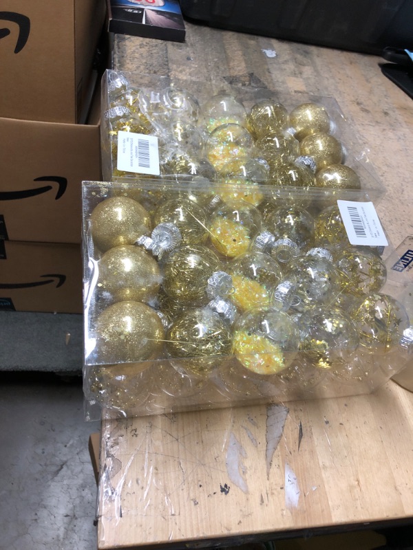 Photo 2 of 2 pack**30 PCS Christmas Ball Ornaments, 2.36 Inch Gold Shatterproof Plastic Christmas Balls Clear Large Christmas Hanging Ornaments Xmas Hanging Balls for Christmas Tree Decoration Holiday Party Supplies