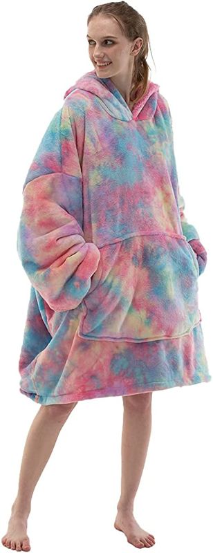 Photo 1 of COSUSKET Adult Hoodie Wearable Blanket, Tie Dye Super Cozy Warm and Oversized Sherpa Blanket Hooded for Women
