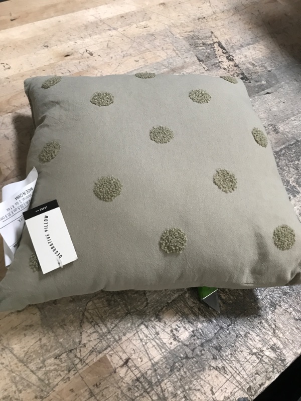 Photo 2 of Always First Olive Green Sherpa Textured Polka Dot Throw Pillow 14" x 14" BR9