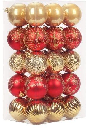 Photo 1 of 30PCS 60MM/2.36IN Christmas Tree Ornaments Assorted Pendant Shatterproof Ball Ornament Set Seasonal Decorations with Reusable Hand-Help Gift Boxes Ideal for Xmas, Holiday and Party (Red/Gold)