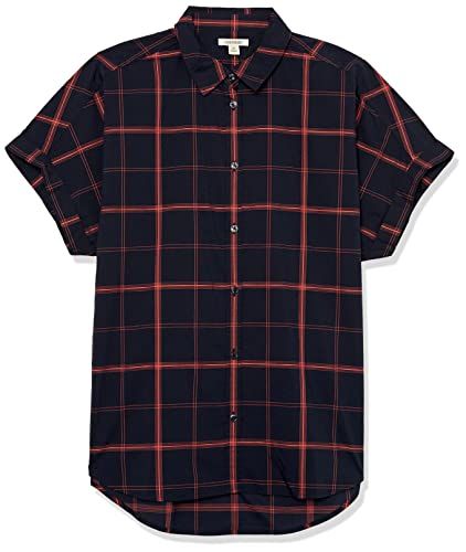 Photo 1 of Goodthreads Women's Oversized Lightweight Cotton Short Sleeve Shirt, Navy, Windowpane, X-Large
