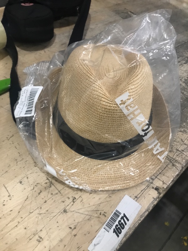 Photo 2 of FURTALK Fedora Straw Sun Hat for Men Women Foldable Roll Up Short Brim Trilby Hat Panama Beach Hat UPF 50+
