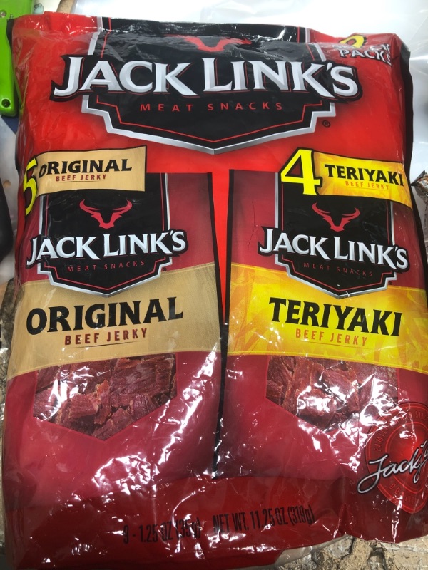 Photo 2 of 
Jack Link's Beef Jerky Variety Pack Includes Original and Teriyaki Flavors, On the Go Snacks, 13g of Protein Per Serving, 9 Count of 1.25 Oz Bags