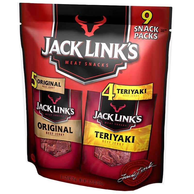 Photo 1 of 
Jack Link's Beef Jerky Variety Pack Includes Original and Teriyaki Flavors, On the Go Snacks, 13g of Protein Per Serving, 9 Count of 1.25 Oz Bags