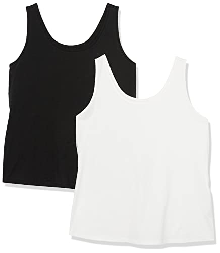 Photo 1 of Amazon Essentials Women's 100% Cotton Sleeveless Tank (Available in Plus Size), Pack of 2, White/Black, 2X
