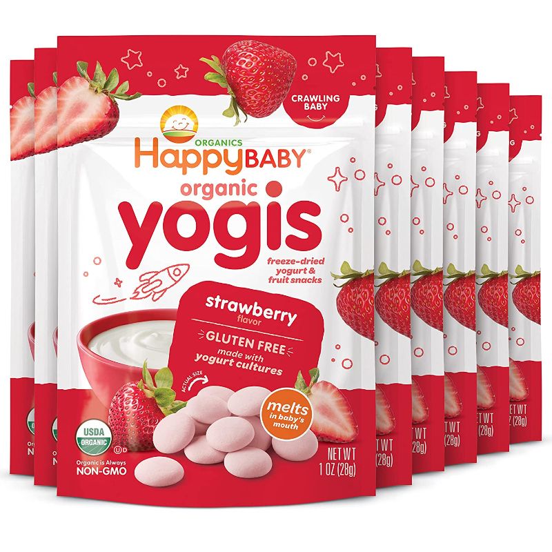 Photo 1 of ***EXPIRED*** Happy Baby Organics Greek Yogis Freeze-Dried Greek Yogurt and Fruit Snacks, Strawberry Banana, 1 Ounce (Pack of 8)