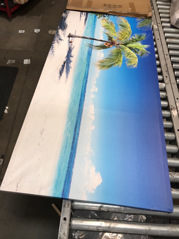 Photo 2 of **MINOR DAMAGE TO BACK** 
Baisuart Large Canvas Wall Art Summer Ocean Waves Coconut Trees on Sands Beach Seascape Painting  30x60inch