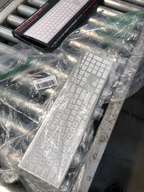 Photo 1 of Macally Ultra Slim USB Wired Computer Keyboard - Compatible Apple Keyboard or Windows - Full Size Keyboard with 20 Mac Keyboard Keys -with Numeric Keypad - Silver Aluminum Finish
