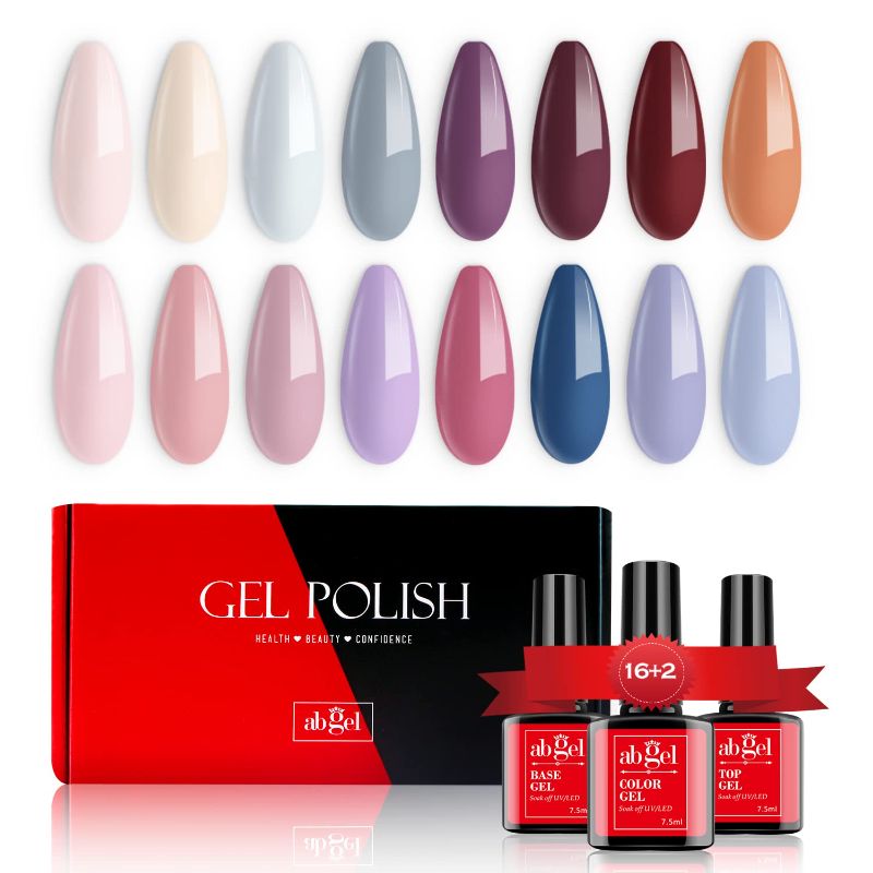 Photo 1 of *ASSORTED COLORS VARY- ab gel Nude Nail Polish Set- 16 Colors Base and Top Coat Gel Nail Polish,Pink,Blue,Brown,Light Purple UV Nail Polish
