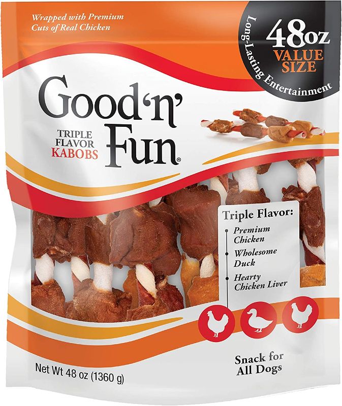 Photo 1 of *BB:04/2024*- Good'n'Fun Triple Flavor Kabobs 48 Ounce, Rawhide Snack For All Dogs
