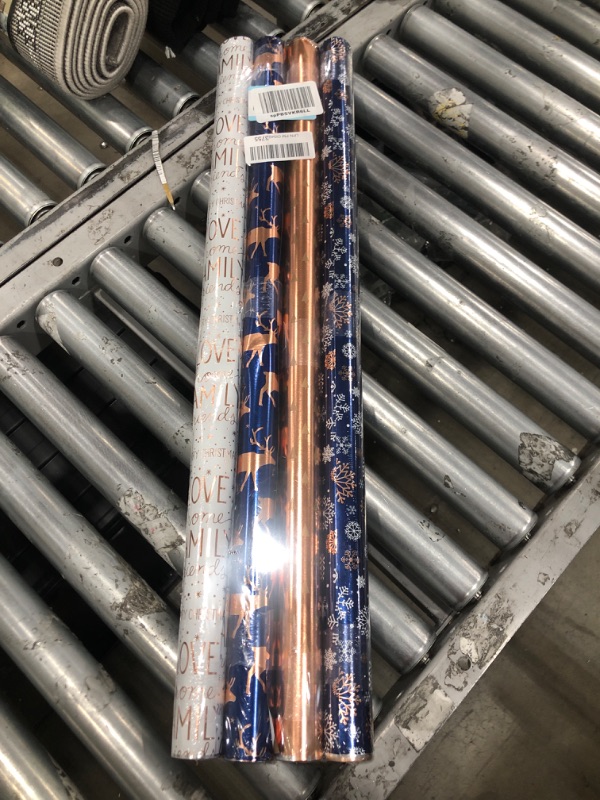 Photo 1 of American Greetings Reversible Christmas Wrapping Paper, Navy and Rose Gold