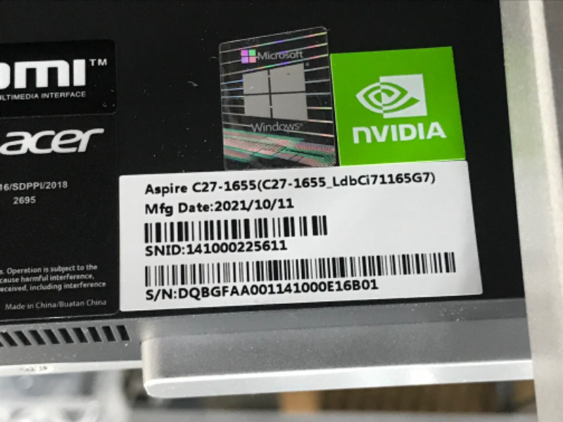 Photo 18 of Acer Aspire C27-1655-UA93 AIO Desktop | 27" Full HD IPS Display | 11th Gen Intel Core i7-1165G7 | NVIDIA GeForce MX330 | 16GB DDR4 | 512GB SSD | 1TB HDD | Intel Wireless Wi-Fi 6 | Windows 10 Pro