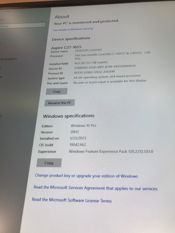 Photo 6 of Acer Aspire C27-1655-UA93 AIO Desktop | 27" Full HD IPS Display | 11th Gen Intel Core i7-1165G7 | NVIDIA GeForce MX330 | 16GB DDR4 | 512GB SSD | 1TB HDD | Intel Wireless Wi-Fi 6 | Windows 10 Pro